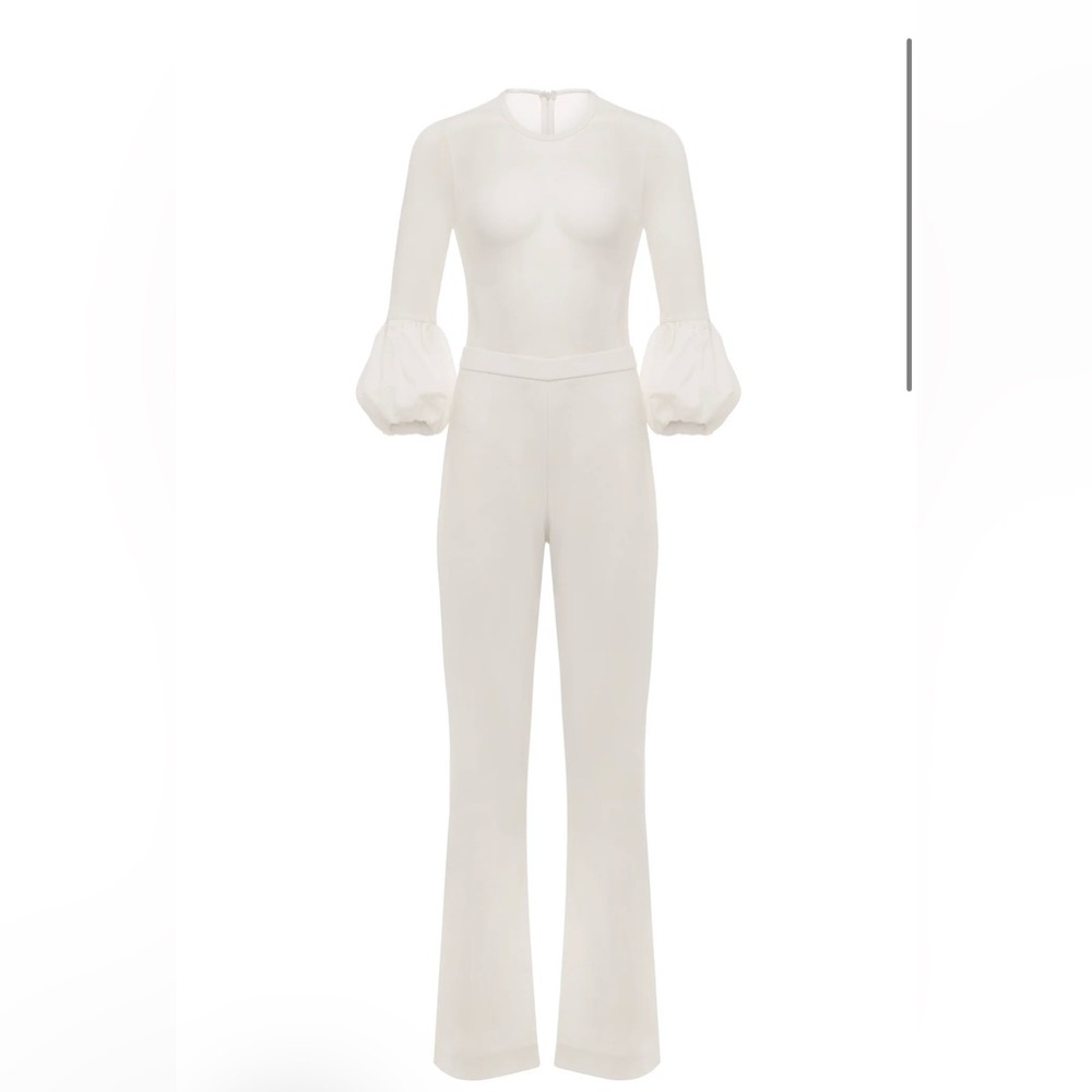 Sheer White Jumpsuit with Puff Sleeves